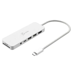 j5create USB-C Multi-Port Hub With Power Delivery, 6-3/4”, White, JCD373EW