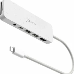 j5create USB-C Multi-Port Hub With Power Delivery, 6-3/4”, White, JCD373EW