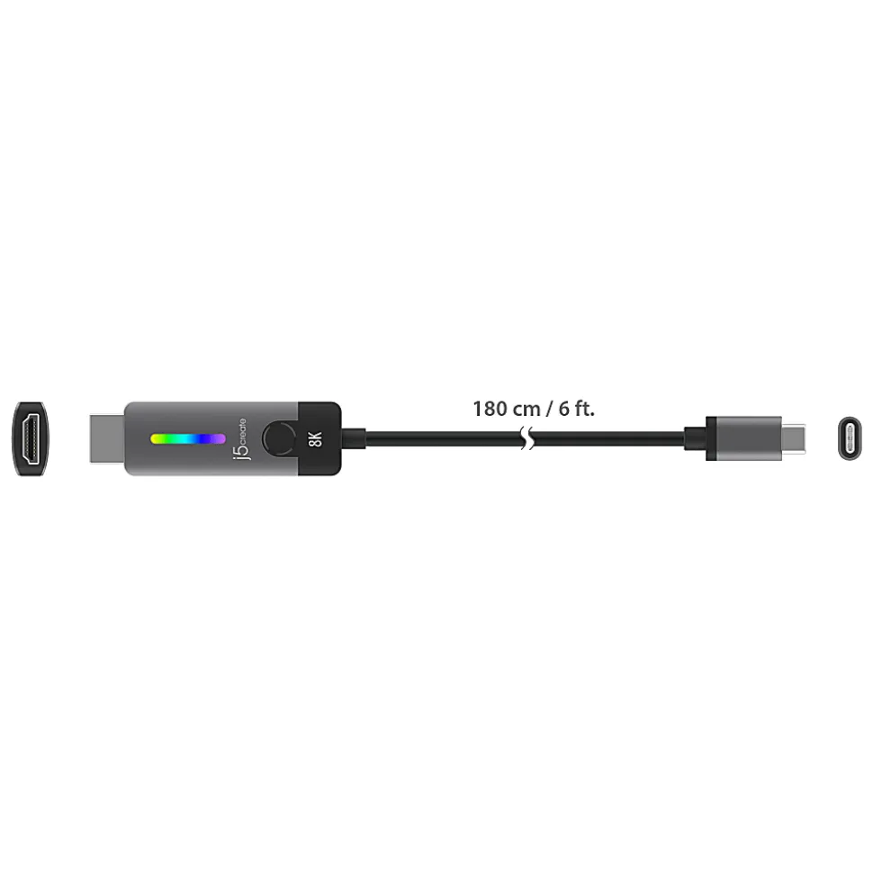 j5create USB-C to HDMI™ 2.1 8K Cable, Space Gray/Black, JCC157