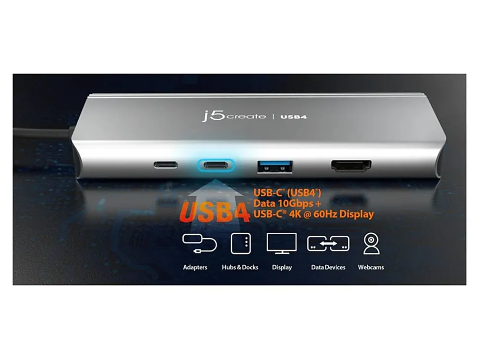 j5create USB4 Dual 4K Multi-Port Hub, Space Gray, JCD401
