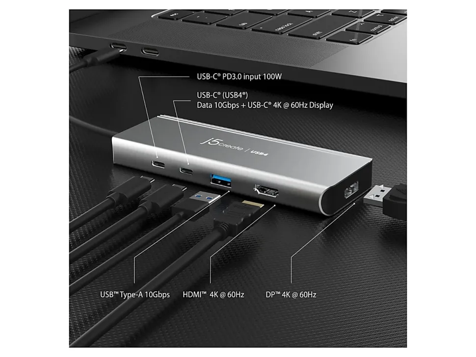 j5create USB4 Dual 4K Multi-Port Hub, Space Gray, JCD401