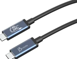 j5create USB 40Gbps 240W USB Type-C Cable, Black/Space Gray, JUC29L08