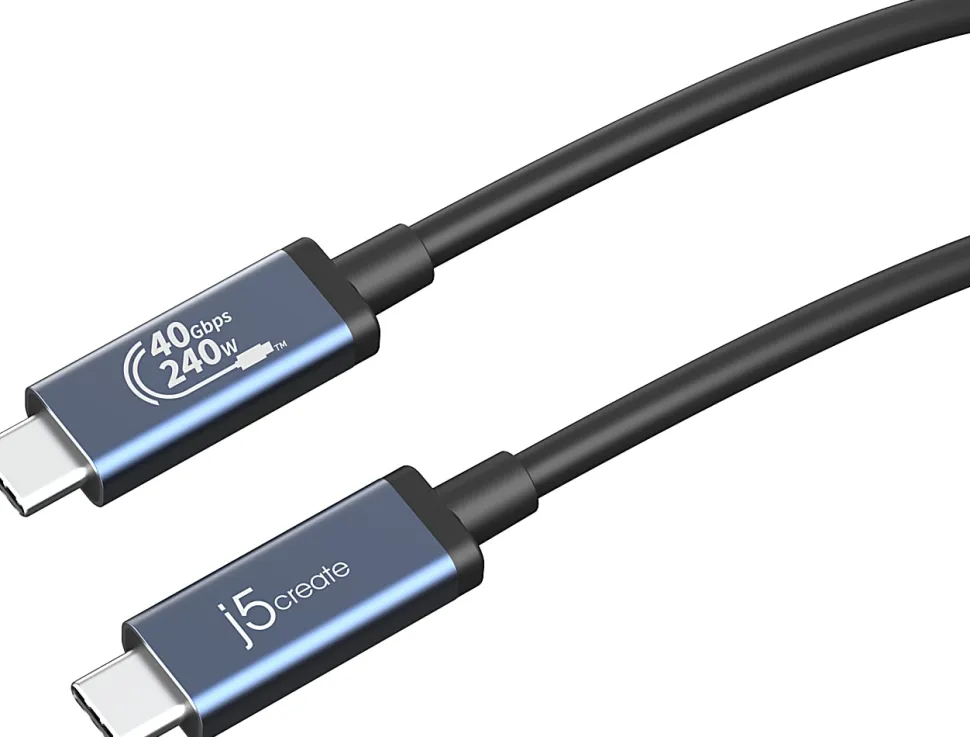 j5create USB 40Gbps 240W USB Type-C Cable, Black/Space Gray, JUC29L08