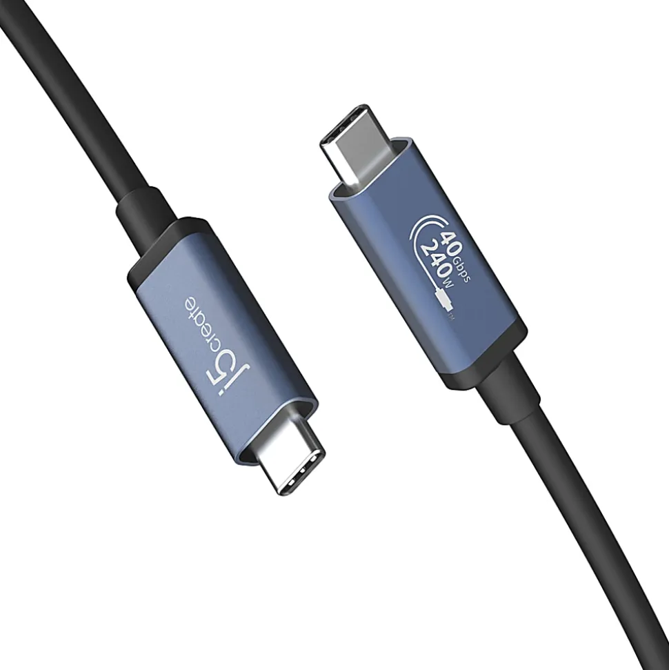 j5create USB 40Gbps 240W USB Type-C Cable, Black/Space Gray, JUC29L08