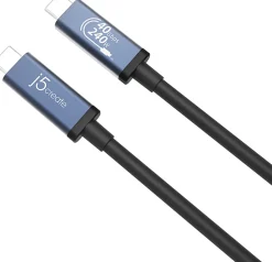 j5create USB 40Gbps 240W USB Type-C Cable, Black/Space Gray, JUC29L08