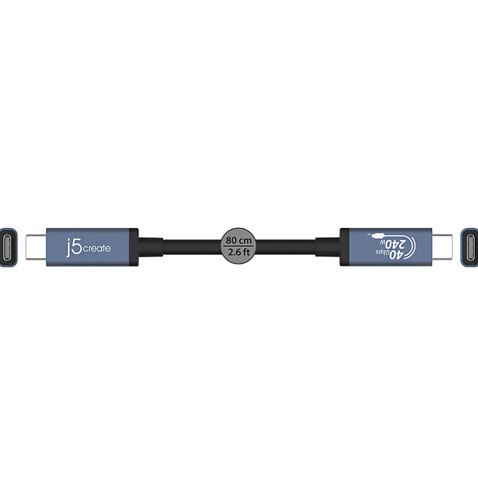 j5create USB 40Gbps 240W USB Type-C Cable, Black/Space Gray, JUC29L08