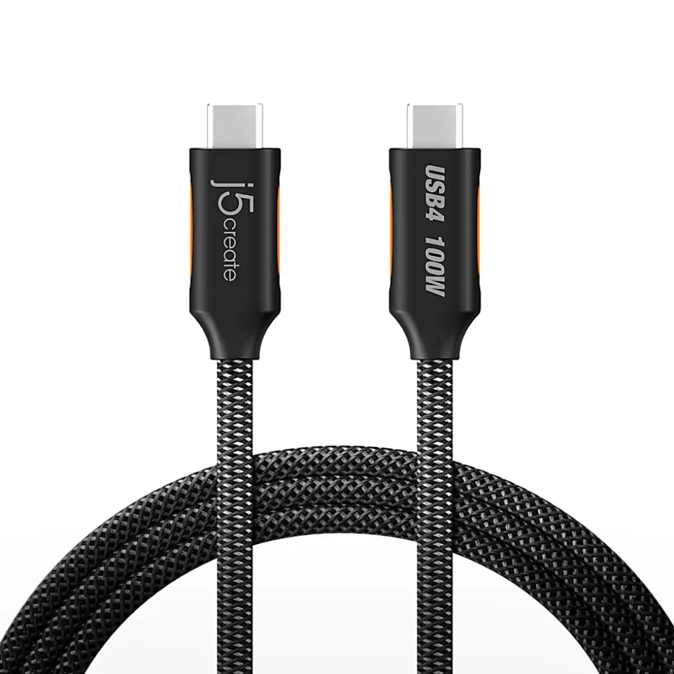 j5Create USB4 Gen 3 Full-Featured USB-C Braided Cable, 3.9', Black, JUCX27L12