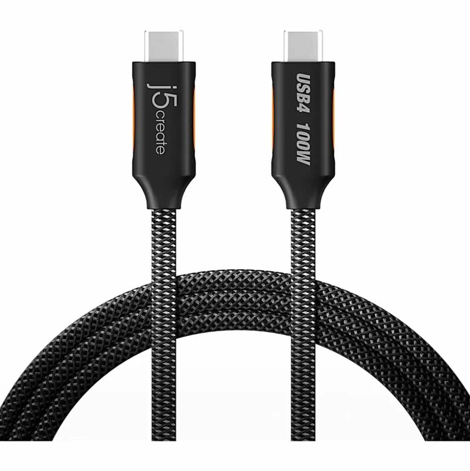 j5Create USB4 Gen 3 Full-Featured USB-C Braided Cable, 3.9', Black, JUCX27L12