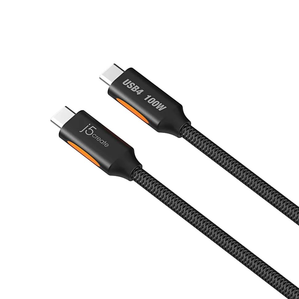 j5Create USB4 Gen 3 Full-Featured USB-C Braided Cable, 3.9', Black, JUCX27L12