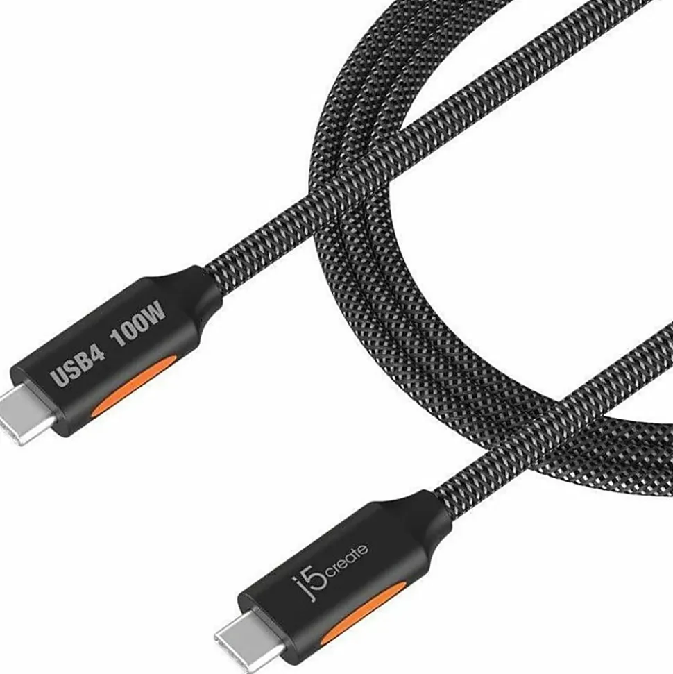 j5Create USB4 Gen 3 Full-Featured USB-C Braided Cable, 3.9', Black, JUCX27L12