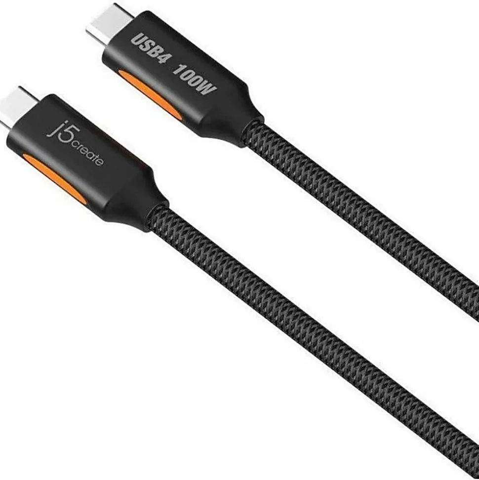 j5Create USB4 Gen 3 Full-Featured USB-C Braided Cable, 3.9', Black, JUCX27L12