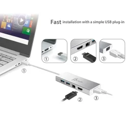 j5create USB 3.0 Mini Dock, Silver, JUD380
