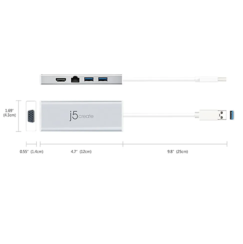 j5create USB 3.0 Mini Dock, Silver, JUD380