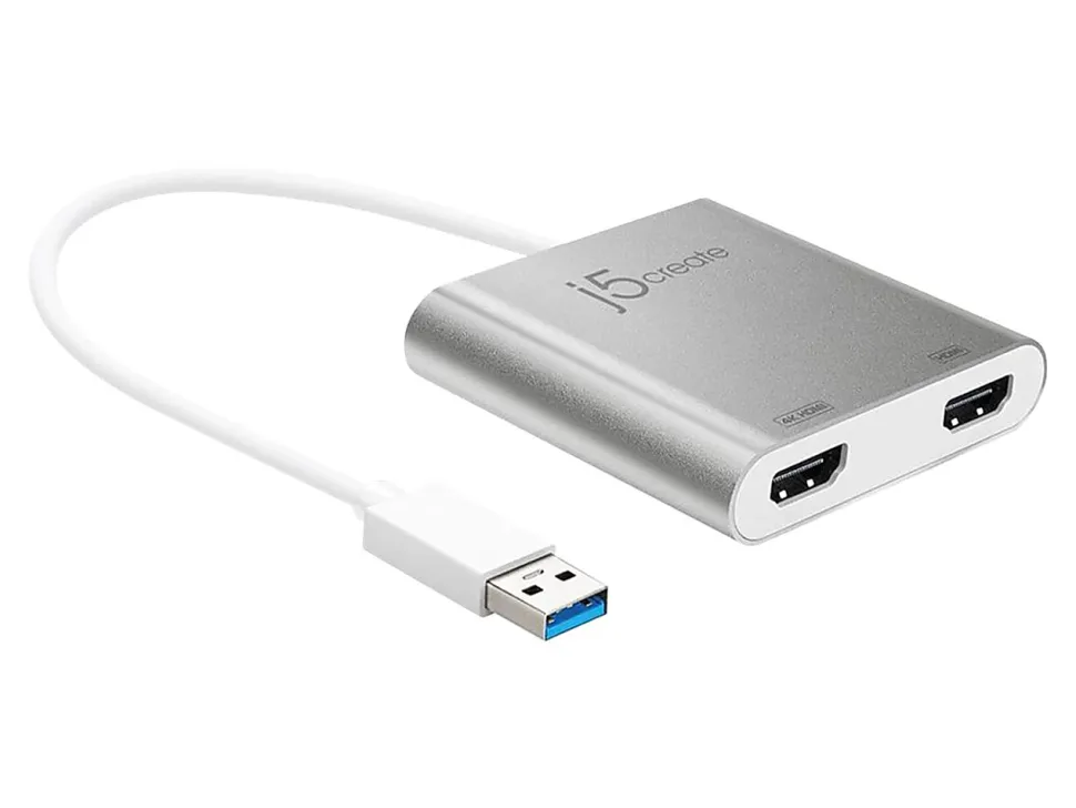 j5create USB 3.0-To-Dual HDMI Cable, 12.5", Silver, JUA365