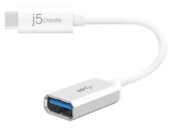 j5create USB 3.1 Type-C To Type-A Adapter, 4", White, JUCX05