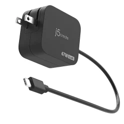j5create 67W GaN PD USB-C Mini Charger With 4.5mm DC Converter, Black, JUP1565