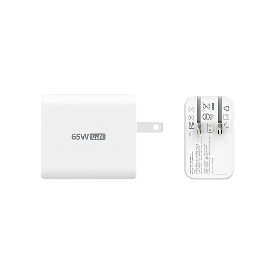 j5create 65W GaN USB-C 3-Port Charger, White, JUP3365