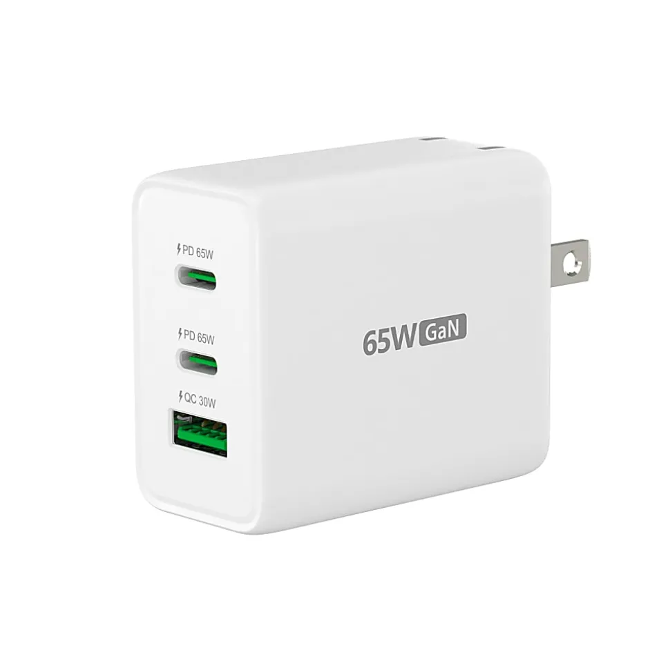 j5create 65W GaN USB-C 3-Port Charger, White, JUP3365