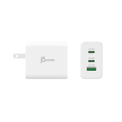j5create 65W GaN USB-C 3-Port Charger, White, JUP3365