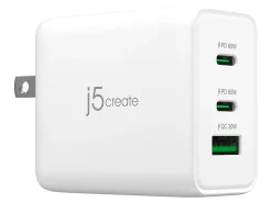j5create 65W GaN USB-C 3-Port Charger, White, JUP3365
