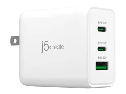 j5create 65W GaN USB-C 3-Port Charger, White, JUP3365