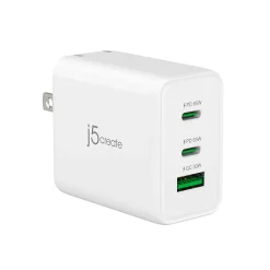 j5create 65W GaN USB-C 3-Port Charger, White, JUP3365