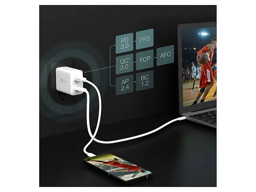 j5create 67W GaN USB-C 2-Port Charger, White, JUP2367