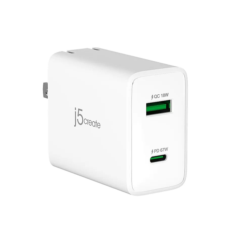 j5create 67W GaN USB-C 2-Port Charger, White, JUP2367