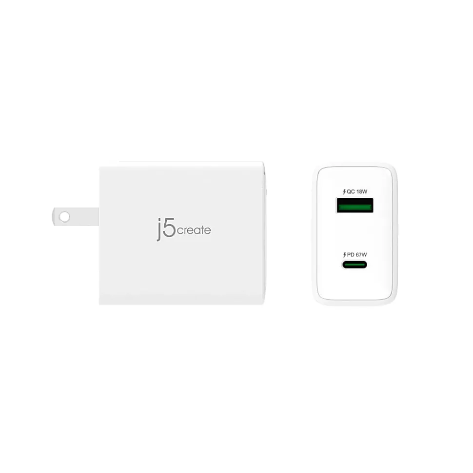 j5create 67W GaN USB-C 2-Port Charger, White, JUP2367