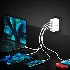 j5Create 130W GaN USB C 4 Port Charger, White/Gray, JUP43130