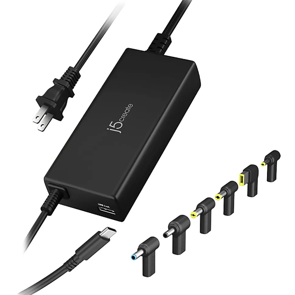 j5create 100W PD USB-C Super Charger With 6 DC Connectors, Black, JUP2290DC