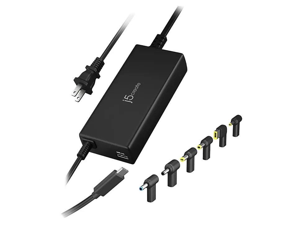 j5create 100W PD USB-C Super Charger With 6 DC Connectors, Black, JUP2290DC