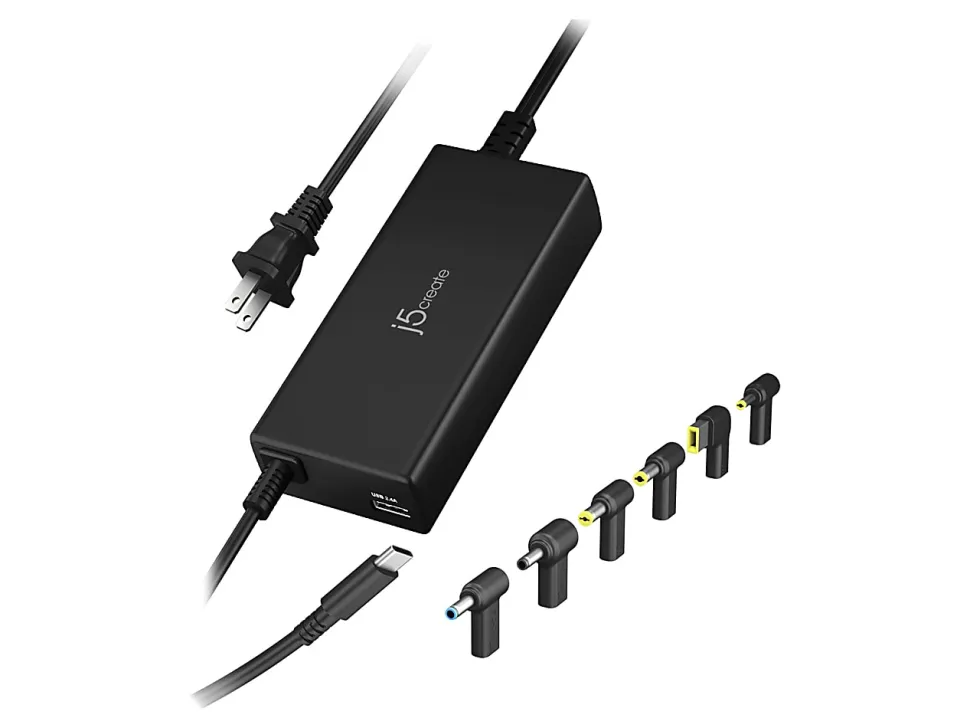 j5create 100W PD USB-C Super Charger With 6 DC Connectors, Black, JUP2290DC