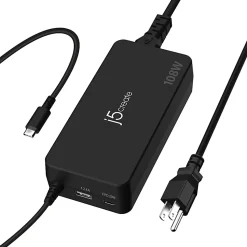 j5create 108W 3-Port PD USB-C Super Charger, Black, JUP34108