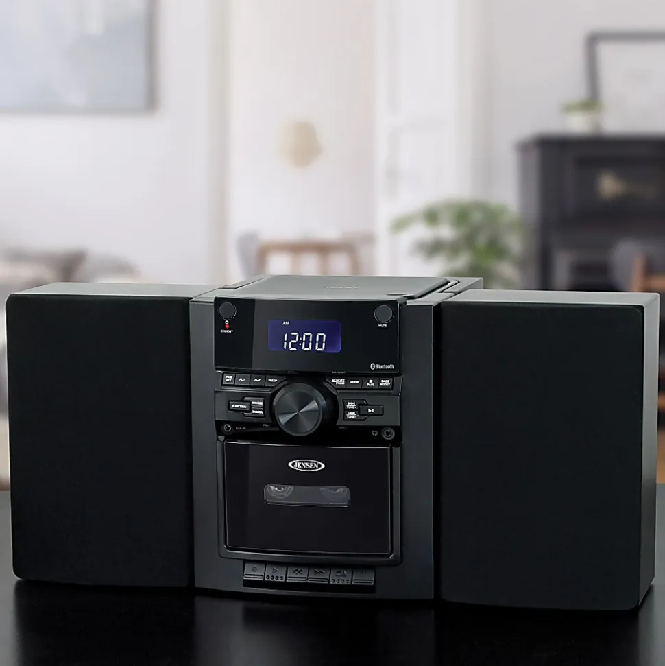 JENSEN Bluetooth® CD-785 Portable CD Music System With Cassette Player And AM/FM Radio, Medium, Black