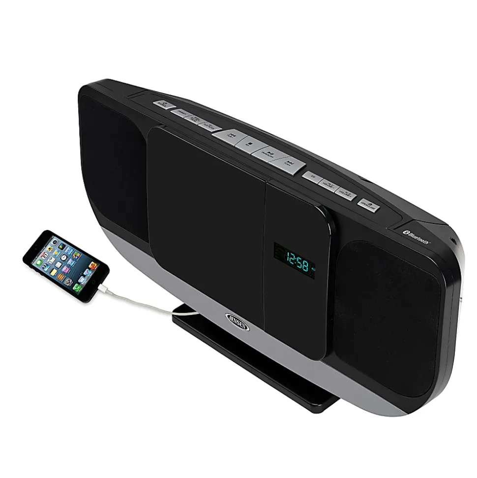 JENSEN Bluetooth® JBS-215 Wall-Mountable Music System With CD Player And FM Radio, 9.1"H x 19.6"W x 4.9"D, Black