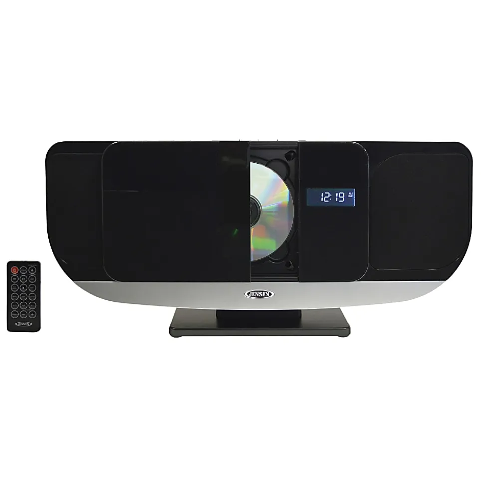 JENSEN Bluetooth® JBS-215 Wall-Mountable Music System With CD Player And FM Radio, 9.1"H x 19.6"W x 4.9"D, Black