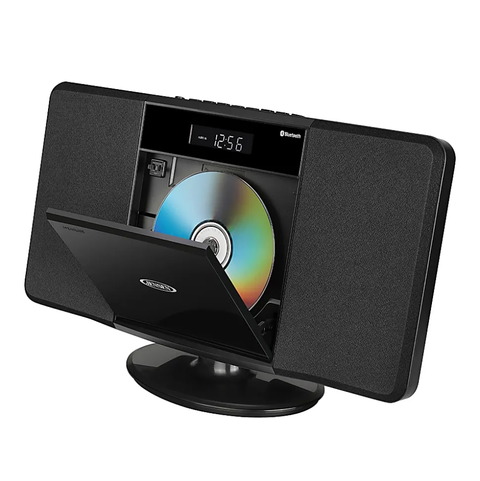 JENSEN Bluetooth JBS-300 Wall-Mountable Music System With CD Player And AM/FM Radio, 9.33"H x 14.84"W x 3.54"D, Black