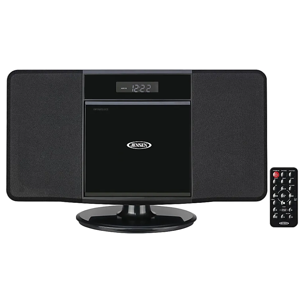 JENSEN Bluetooth JBS-300 Wall-Mountable Music System With CD Player And AM/FM Radio, 9.33"H x 14.84"W x 3.54"D, Black
