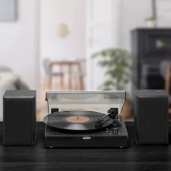 JENSEN Dual-Direction JTA-315 Bluetooth® Belt-Drive Turntable With Speakers, Medium, Black