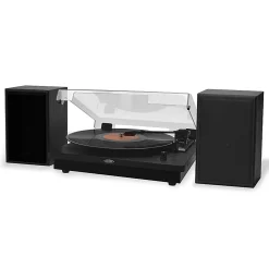 JENSEN Dual-Direction JTA-315 Bluetooth® Belt-Drive Turntable With Speakers, Medium, Black