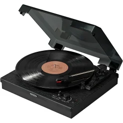 JENSEN Dual-Direction JTA-315 Bluetooth® Belt-Drive Turntable With Speakers, Medium, Black