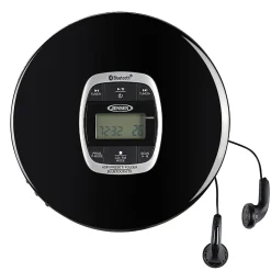 JENSEN Personal CD-60R-BT Portable Bluetooth CD Player With Digital FM Radio And Earbuds, 1-3/16”H x 5-9/16”W x 5-3/4”D, Black