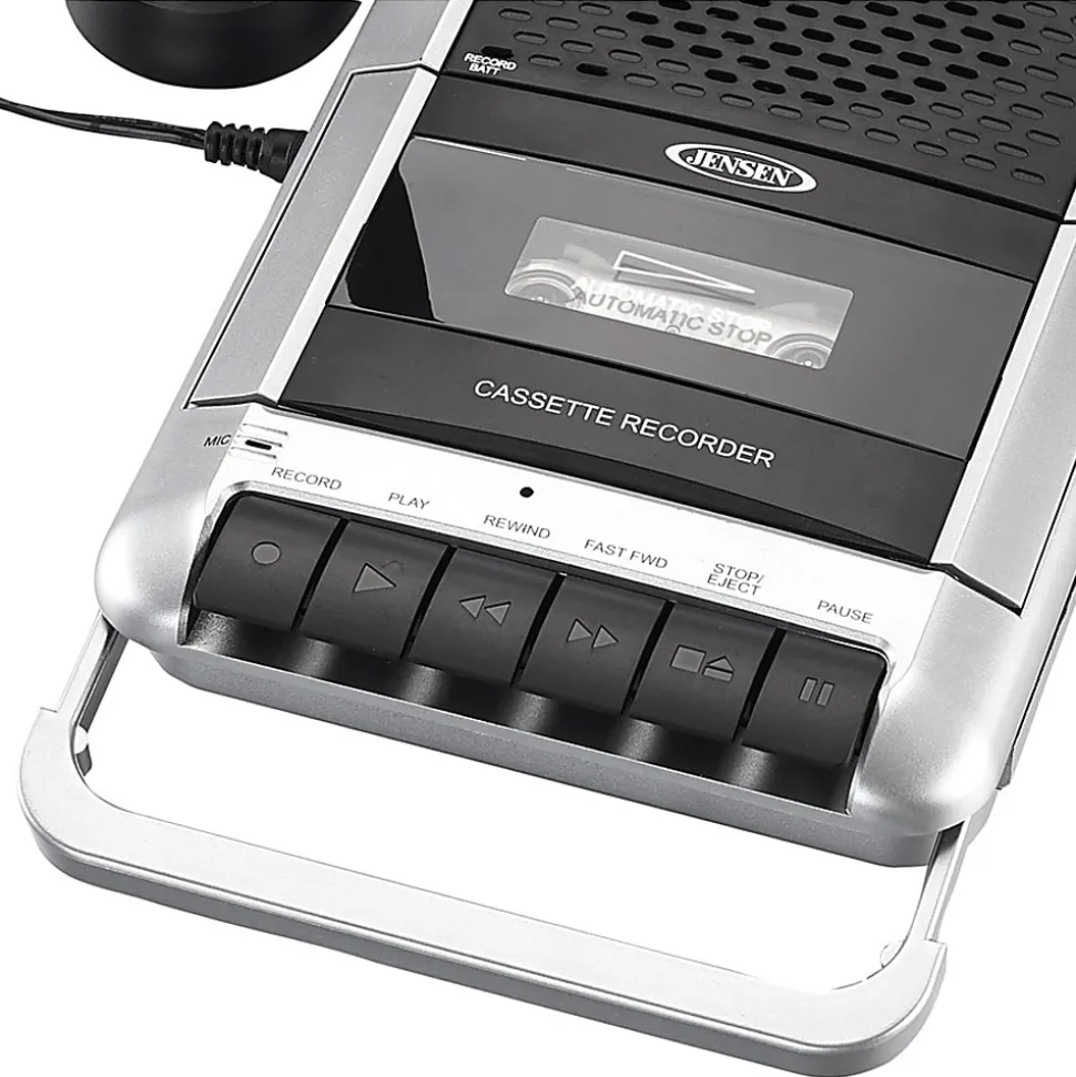Jensen® Stereo USB MCR-100 Cassette Player, 3-3/8”H x 4-7/16”W x 1-1/4”D, Black