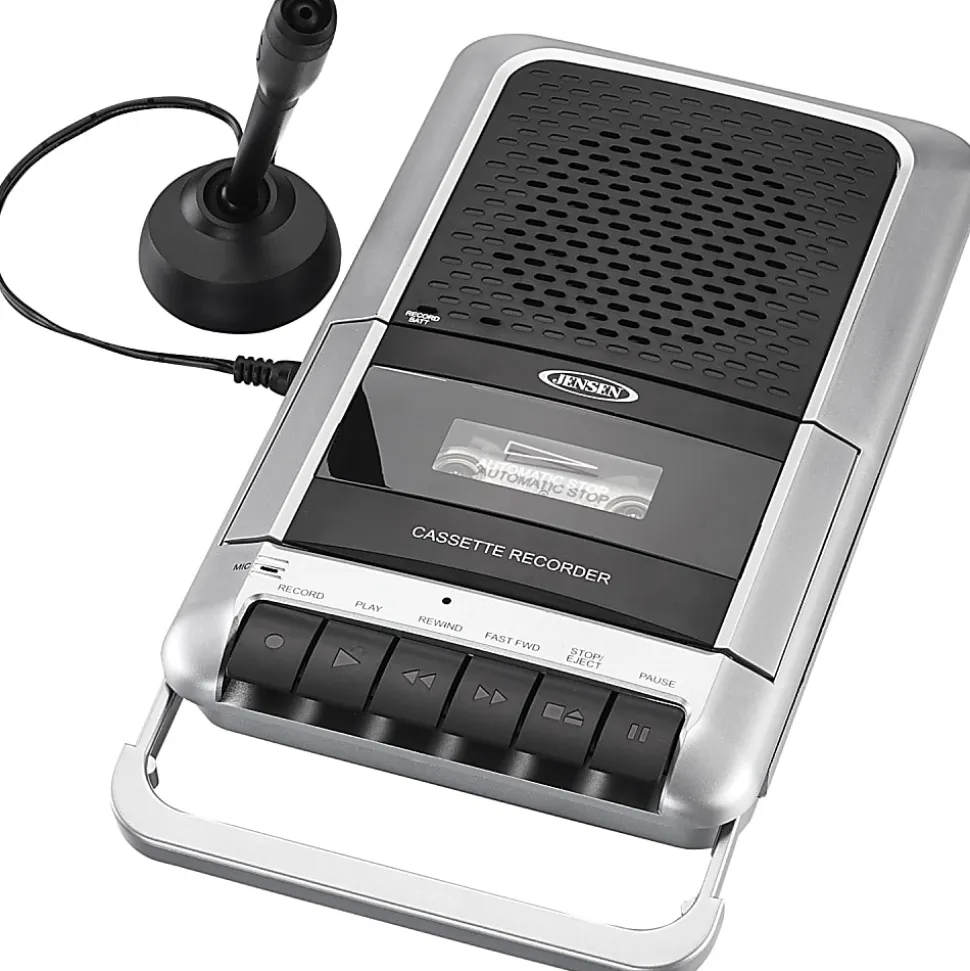 Jensen® Stereo USB MCR-100 Cassette Player, 3-3/8”H x 4-7/16”W x 1-1/4”D, Black