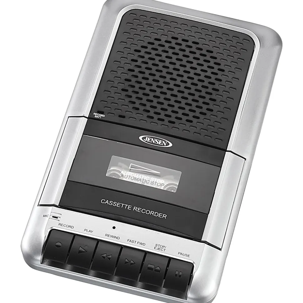 Jensen® Stereo USB MCR-100 Cassette Player, 3-3/8”H x 4-7/16”W x 1-1/4”D, Black