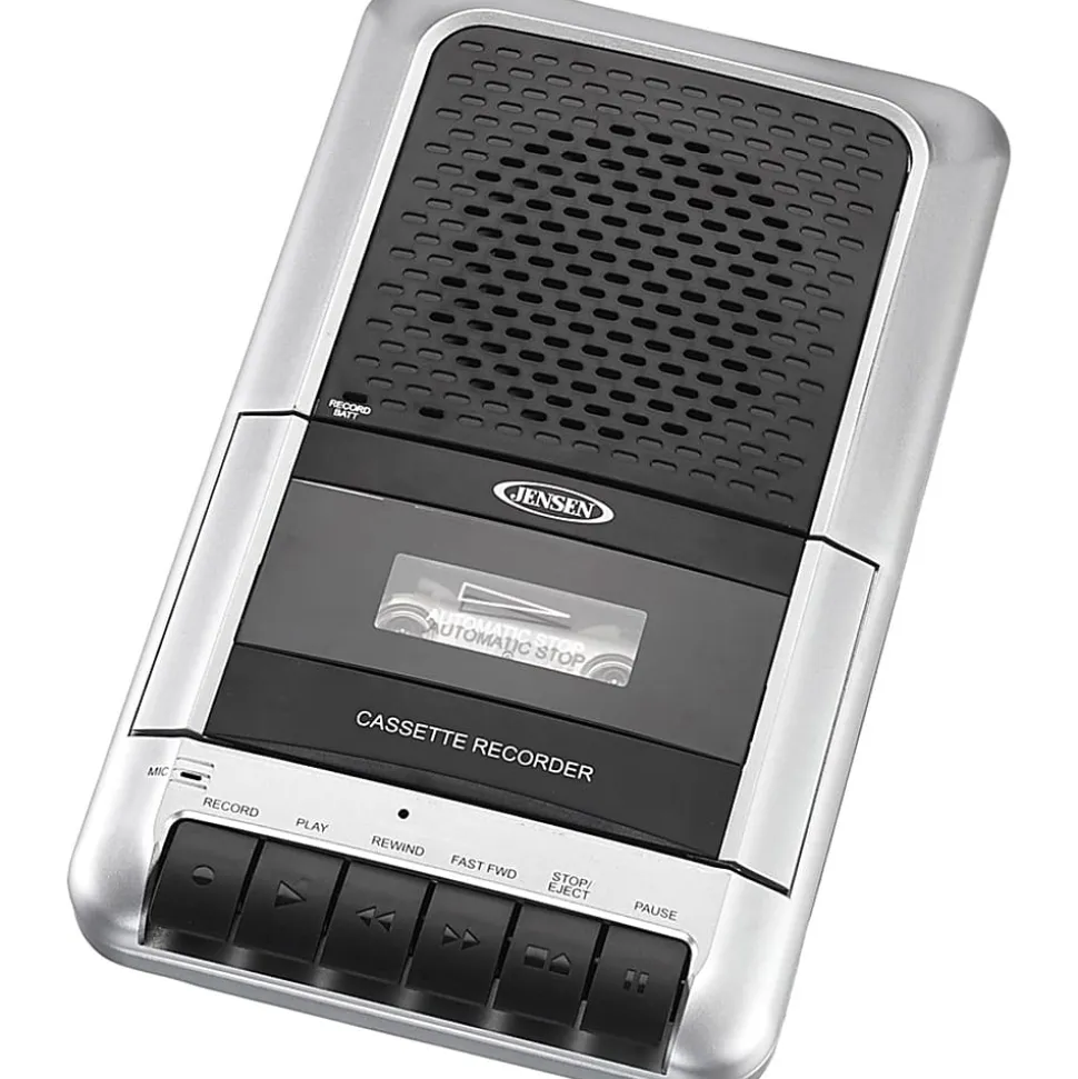Jensen® Stereo USB MCR-100 Cassette Player, 3-3/8”H x 4-7/16”W x 1-1/4”D, Black