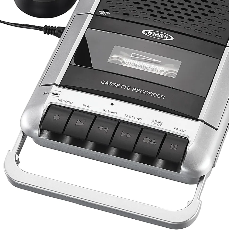 Jensen® Stereo USB MCR-100 Cassette Player, 3-3/8”H x 4-7/16”W x 1-1/4”D, Black