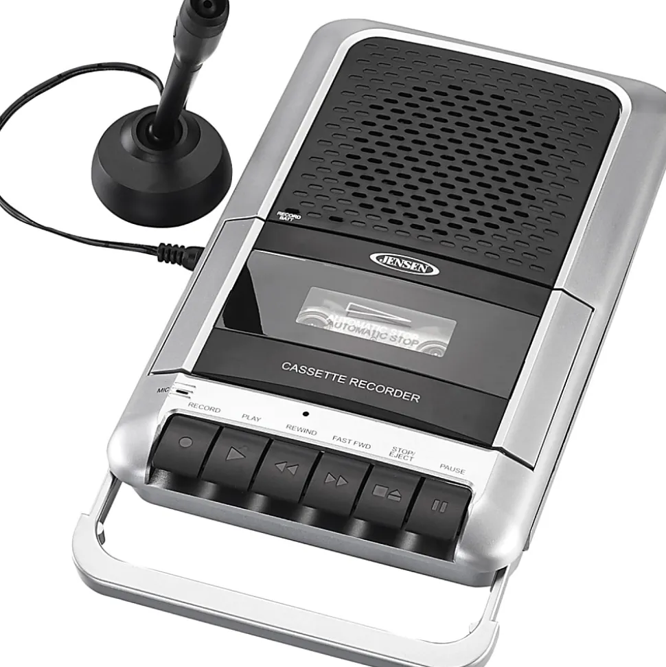 Jensen® Stereo USB MCR-100 Cassette Player, 3-3/8”H x 4-7/16”W x 1-1/4”D, Black