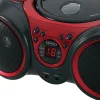 JENSEN 3W RMS CD-490 Portable Stereo CD Player With AM/FM Radio, 5-13/16”H x 9-1/8”W x 8-1/4”D, Black/Red